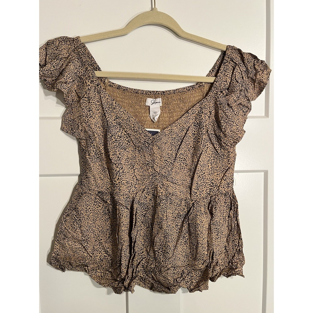 Japna Womens Cheetah Print Smock V Neck Blouse Tan 19973 Medium